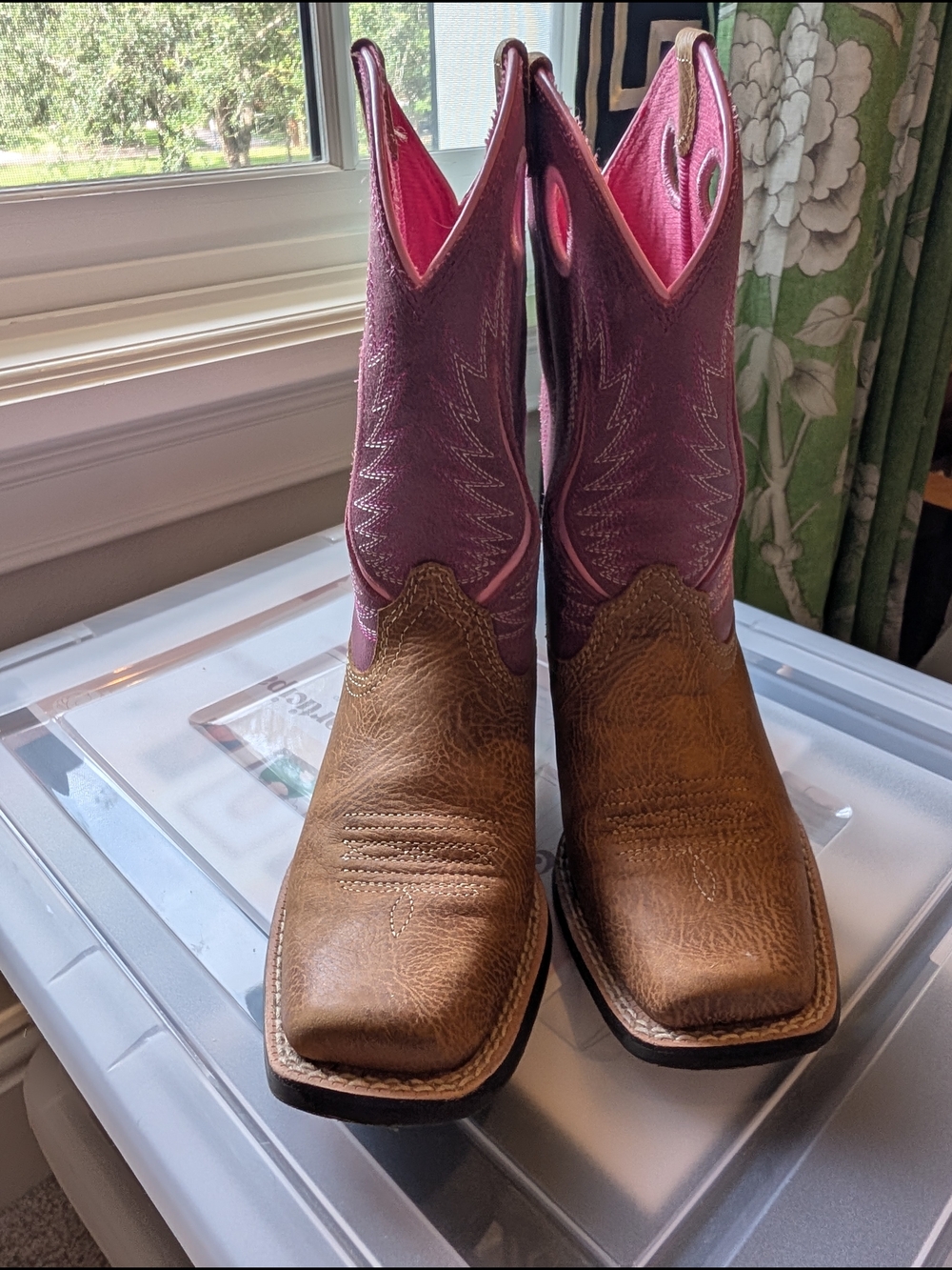 Ariat Kids/Girls Two-Tone Brown and Pink Western Cowboy Boots